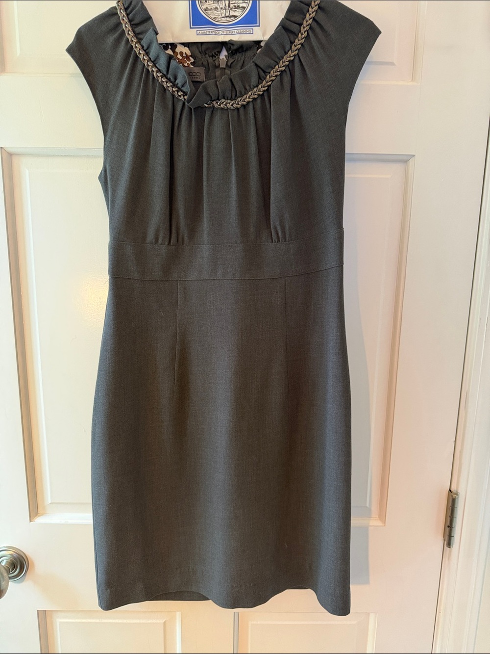 Donna Ricco Dark Gray Sleeveless Sheath Dress with Braided Neckline